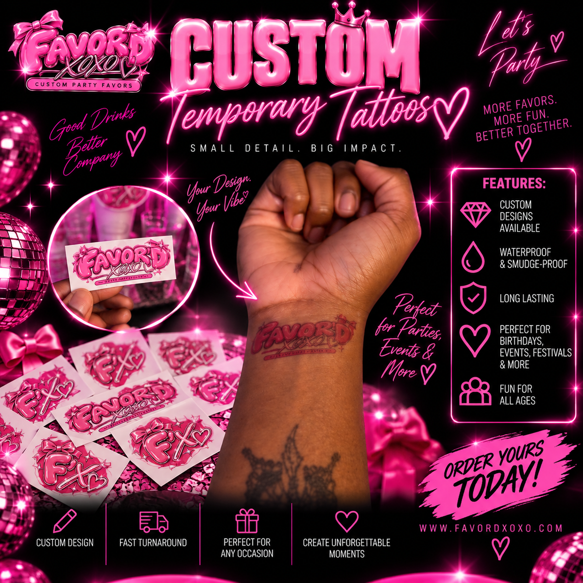 Custom Temporary Tattoos - Personalized Party Favor for Birthdays & Bachelorettes