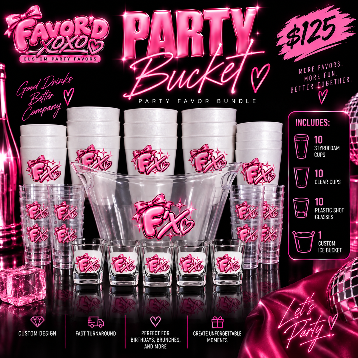 Custom Party Bucket - Personalized Party Favor Bundle for Birthdays & Events
