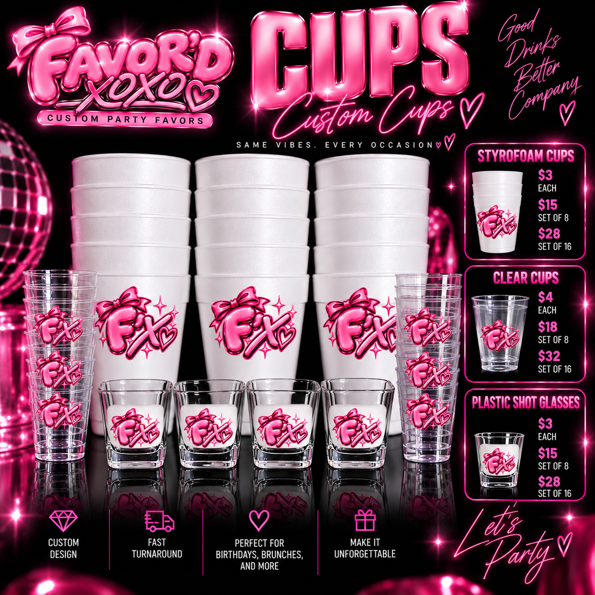 Custom Styrofoam & Plastic Cups - Personalized Party Favor Drinkware