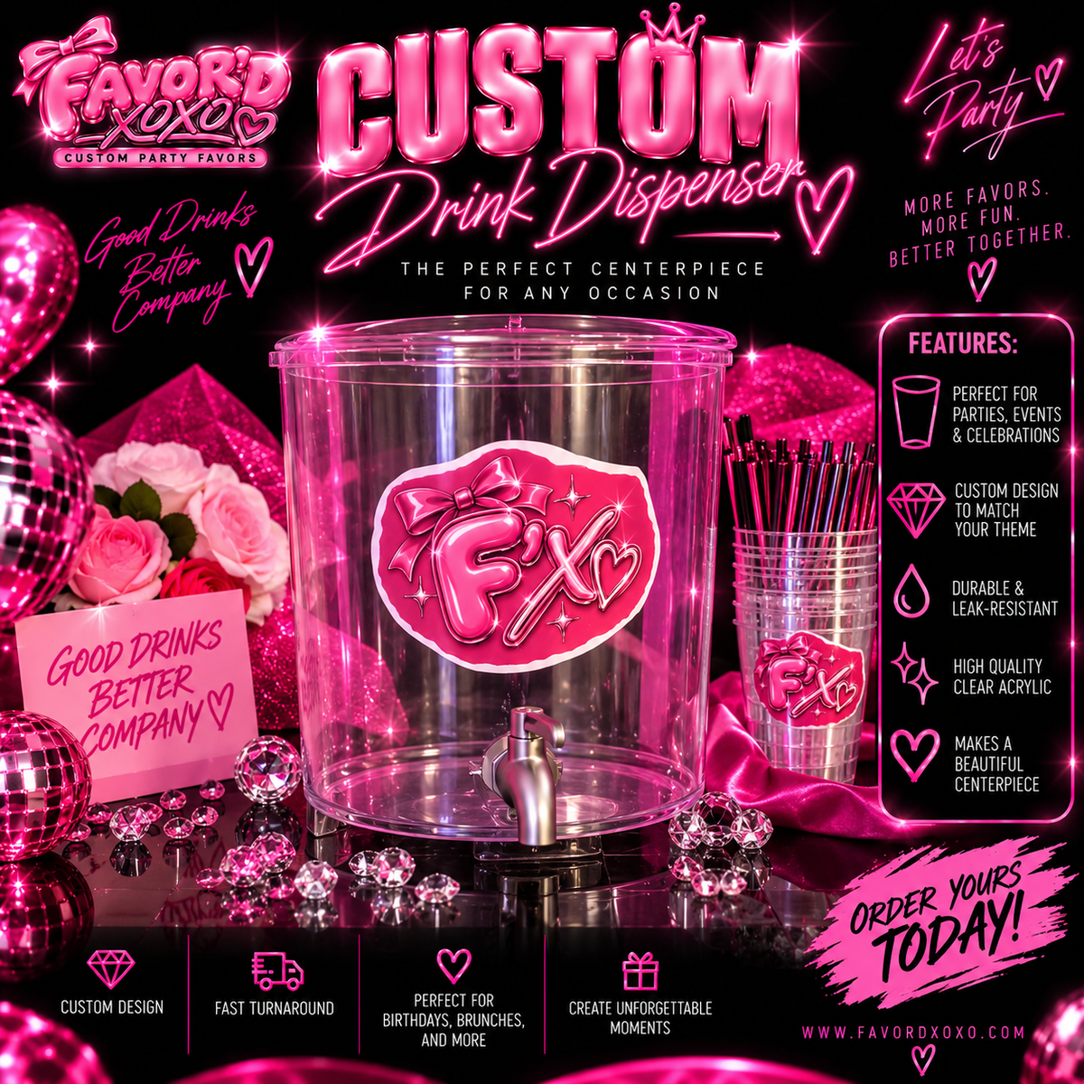 Custom Drink Dispenser - Personalized Bar Party Favor for Birthdays & Events