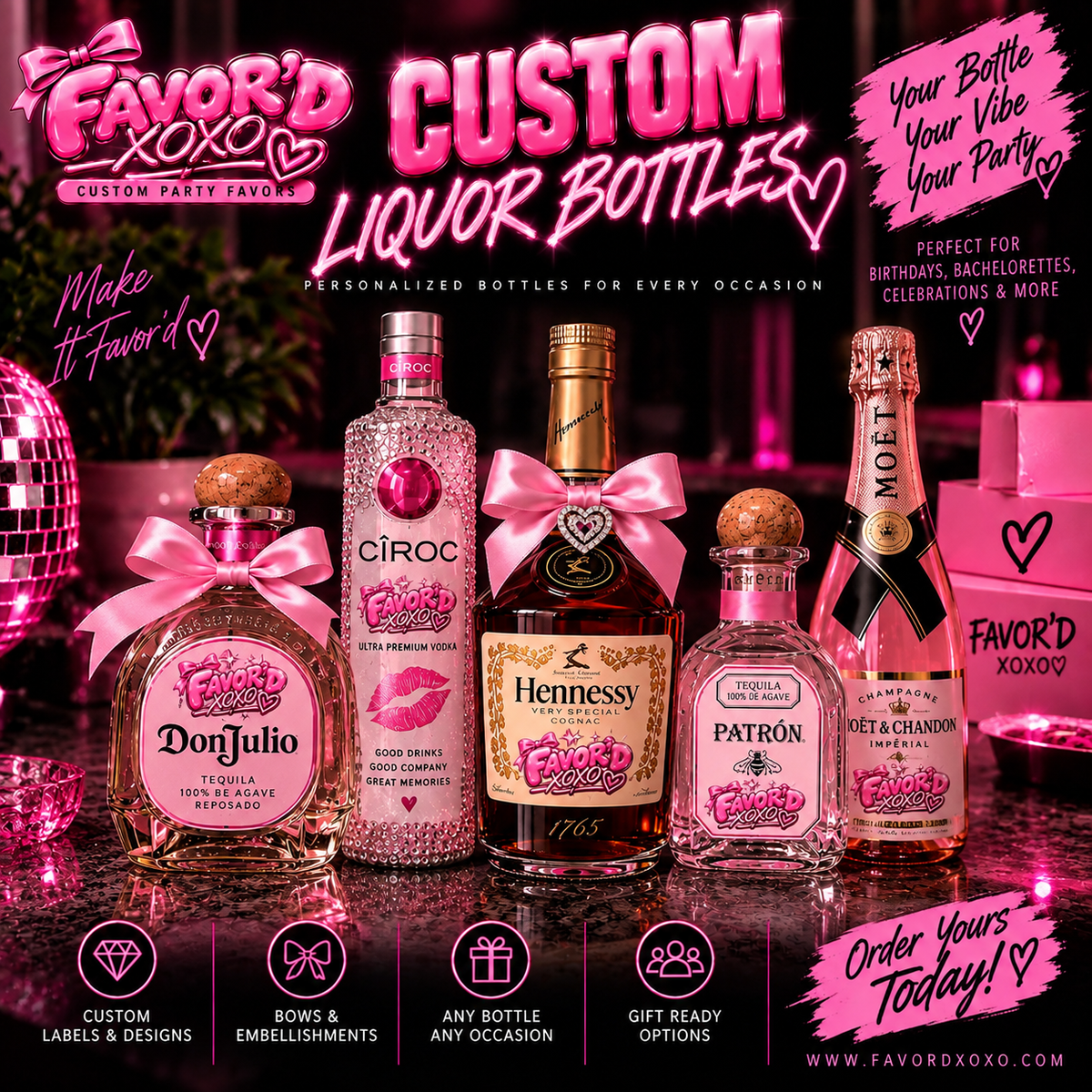 Custom Liquor Bottles - Personalized Alcohol Party Favor for Birthdays & Bachelorettes