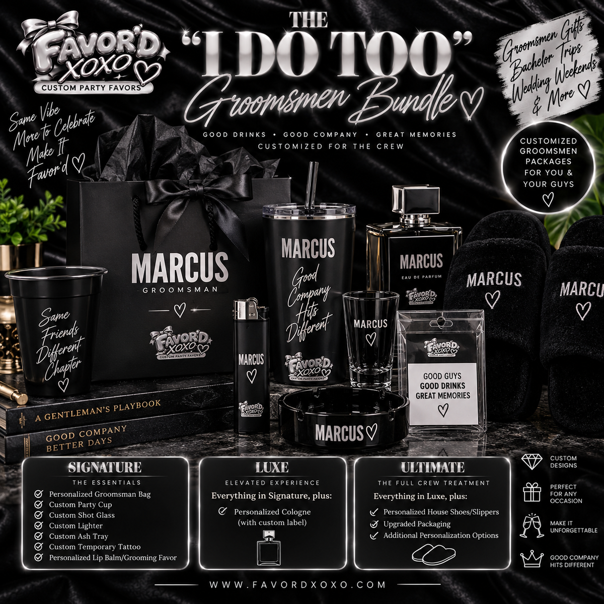 The "I Do Too" Favor'd Groomsmen Experience - Custom Wedding Party Favor Set
