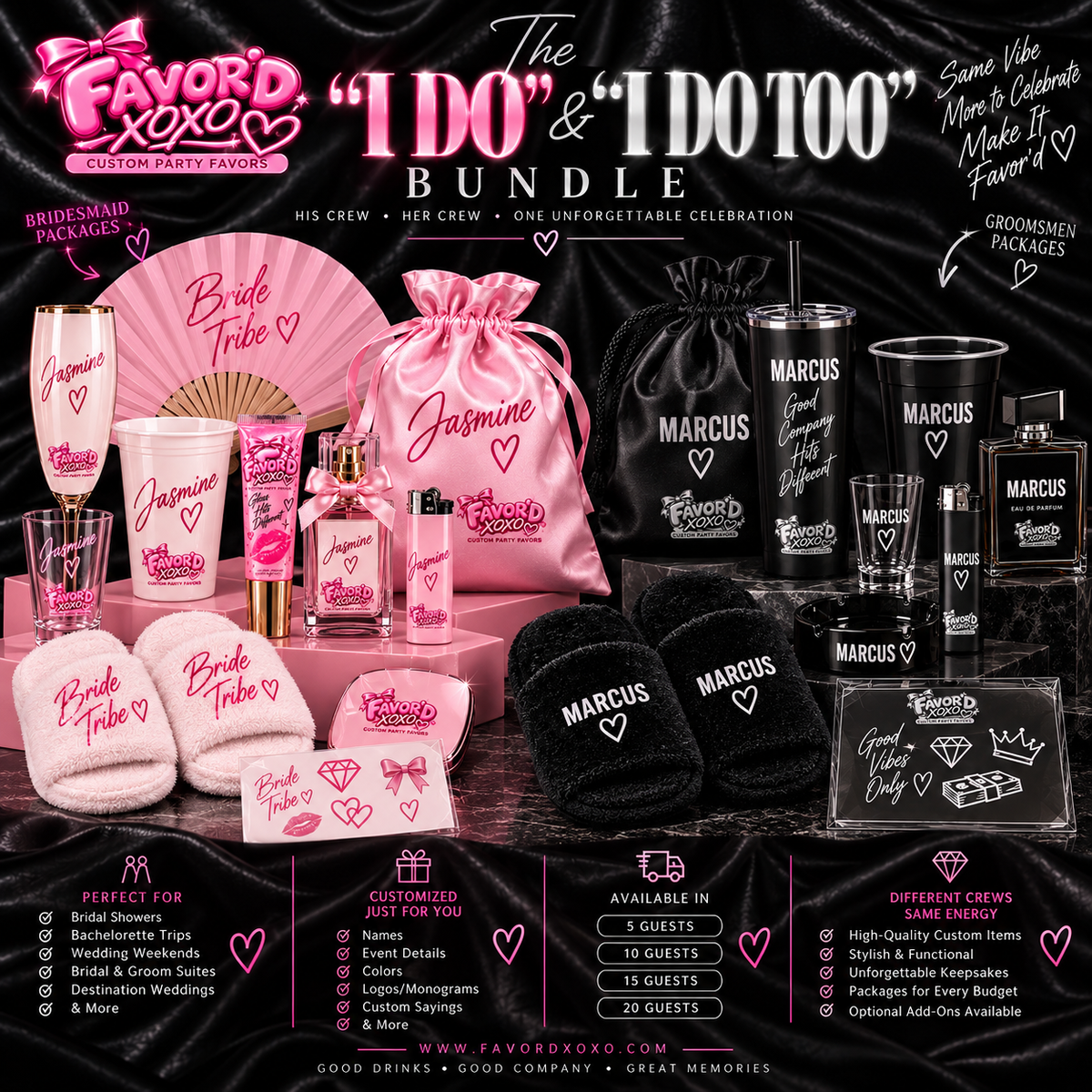 The "I Do & I Do Too" Favor'd Wedding Experience - Custom Couples Party Favor Set