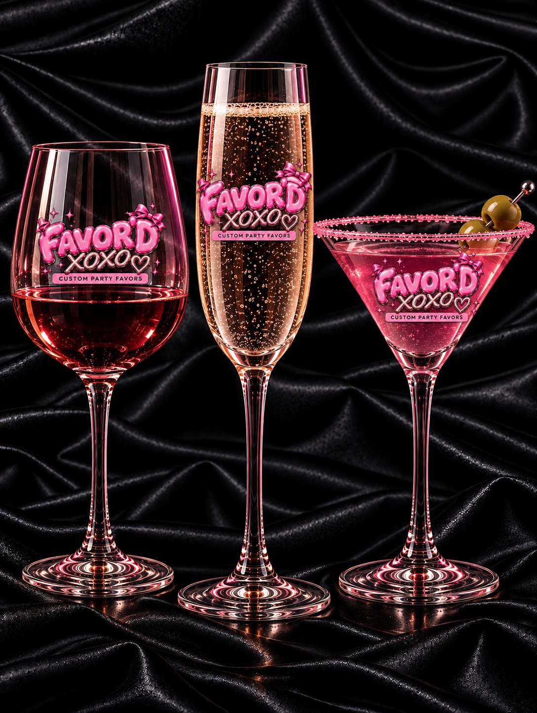 The Favor'd Glass Bar - Custom Wine, Champagne & Martini Glasses for Weddings & Events